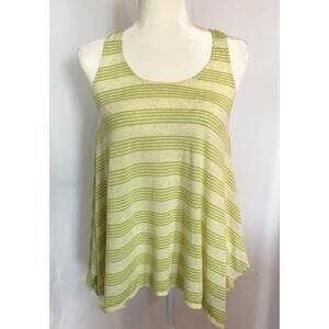 Anthropologie Chelsea And Violet Small Top Tunic Vibrant Green Beige Striped Tee